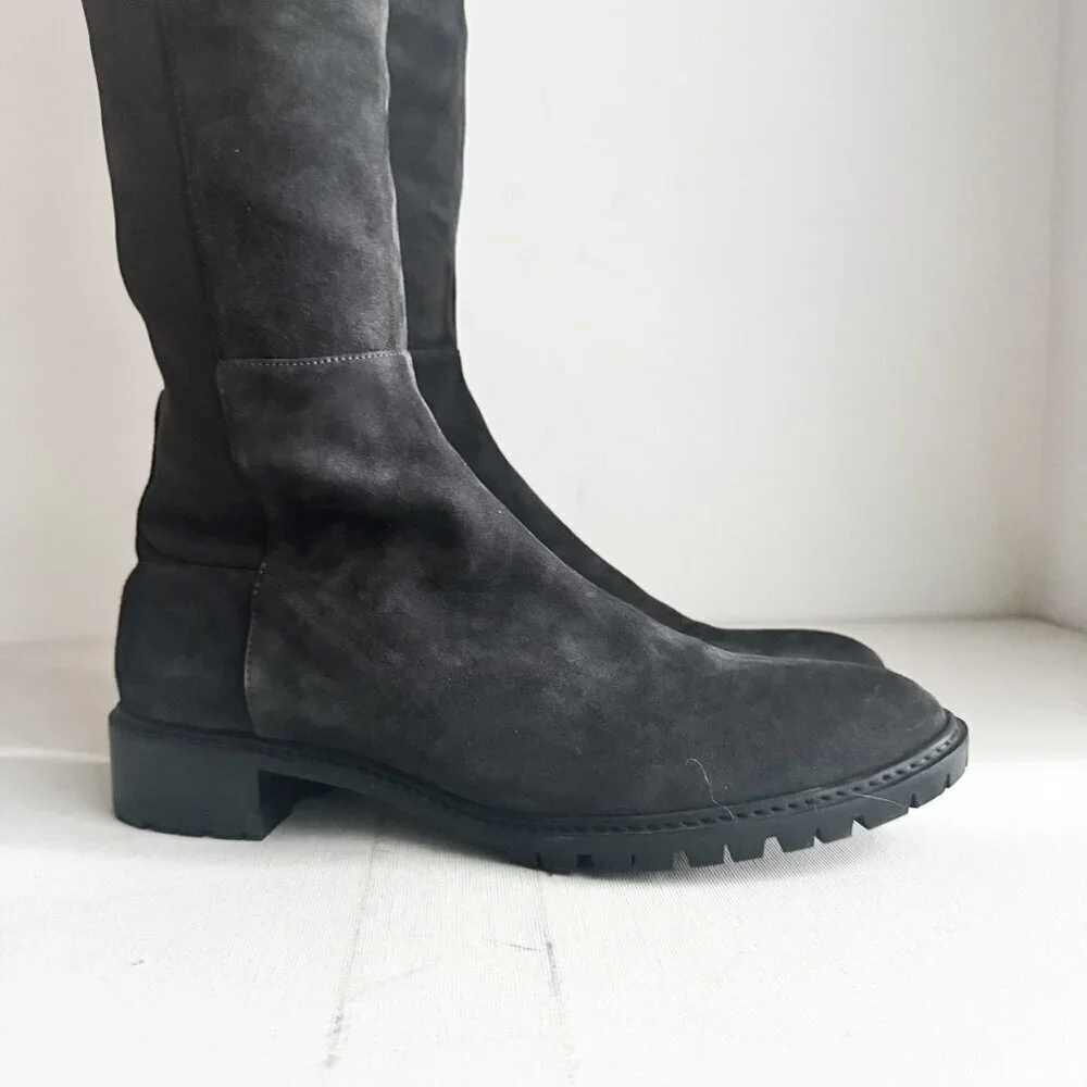 Stuart Weitzman Dark Grey Suede Stretch Back Over the Knee Boots 10.5